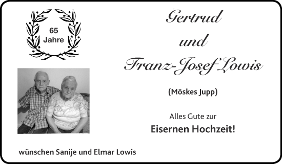 Glückwunschanzeige von Gertrud und Franz-Josef Lowis von Zeitung am Sonntag