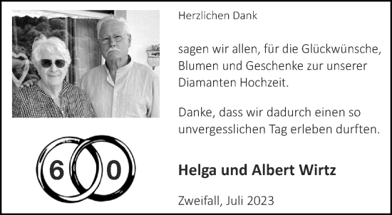Glückwunschanzeige von Helga und Albert Wirtz von Aachener Zeitung