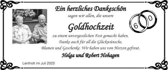 Glückwunschanzeige von Helga und Robert Hohagen von Zeitung am Sonntag