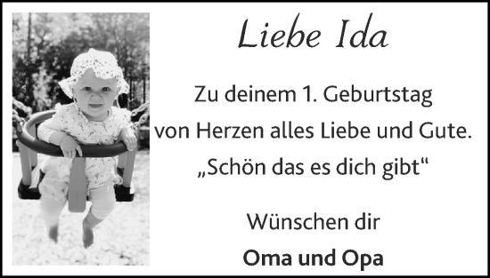 Glückwunschanzeige von Ida  von Zeitung am Sonntag