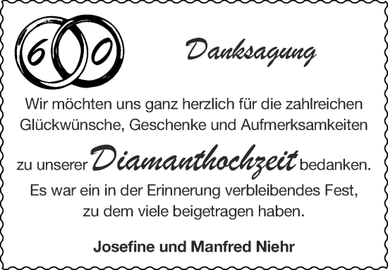 Glückwunschanzeige von Josefine und Manfred Niehr von Zeitung am Sonntag