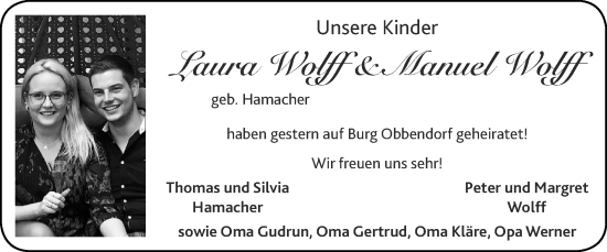Glückwunschanzeige von Laura und Manuel Wolff von Zeitung am Sonntag
