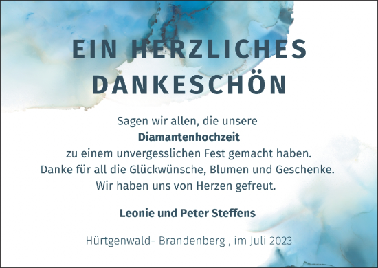 Glückwunschanzeige von Leonie und Peter Steffens von Zeitung am Sonntag