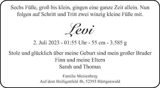 Glückwunschanzeige von Levi  von Aachener Zeitung