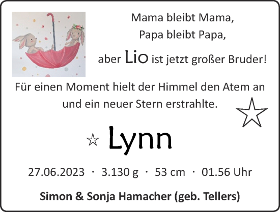 Glückwunschanzeige von Lynn  von Zeitung am Sonntag