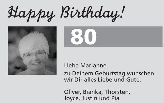 Glückwunschanzeige von Marianne  von Zeitung am Sonntag