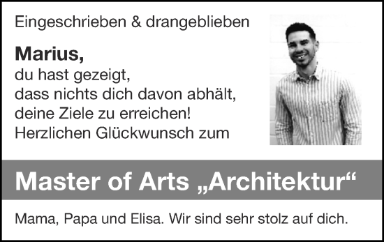 Glückwunschanzeige von Marius  von Zeitung am Sonntag