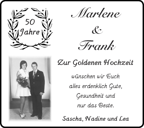Glückwunschanzeige von Marlene und Frank  von Zeitung am Sonntag