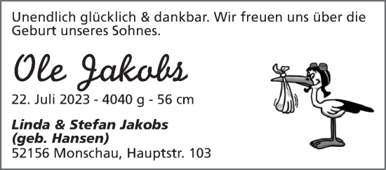 Glückwunschanzeige von Ole Jakobs von Zeitung am Sonntag