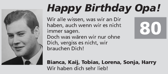 Glückwunschanzeige von Opa  von Zeitung am Sonntag