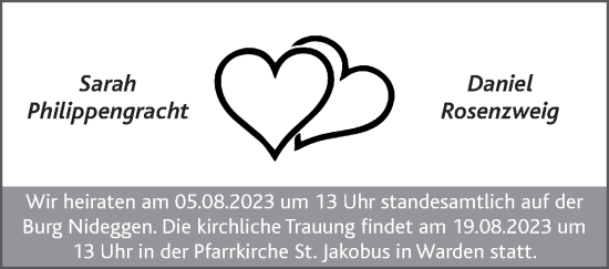 Glückwunschanzeige von Sarah und Daniel  von Zeitung am Sonntag