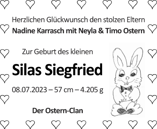 Glückwunschanzeige von Silas Siegfried  von Zeitung am Sonntag