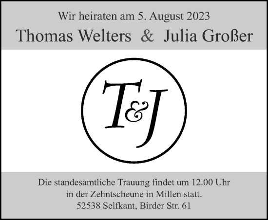 Glückwunschanzeige von Thonas und Julia  von Zeitung am Sonntag