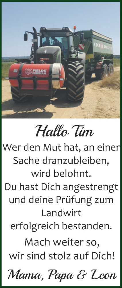 Glückwunschanzeige von Tim  von Zeitung am Sonntag