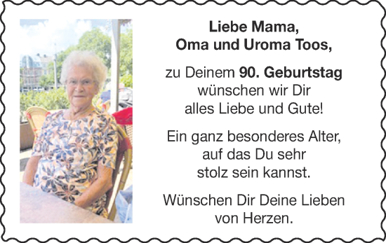 Glückwunschanzeige von Toos  von Zeitung am Sonntag