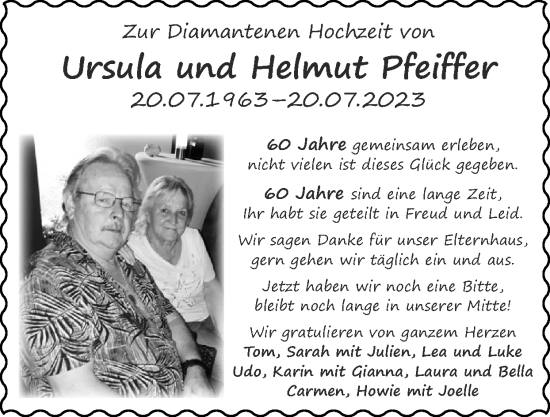 Glückwunschanzeige von Ursula und Helmut  Pfeiffer von Zeitung am Sonntag