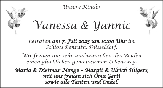 Glückwunschanzeige von Vanessa und Yannic  von Zeitung am Sonntag
