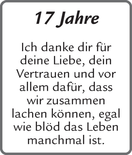 Glückwunschanzeige von 17 Jahre  von Zeitung am Sonntag