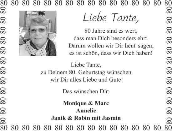 Glückwunschanzeige von 80 zigster Geburtstag  von Zeitung am Sonntag