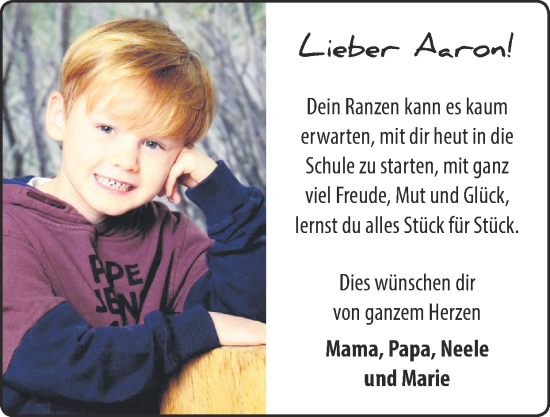 Glückwunschanzeige von Aaron  von Zeitung am Sonntag