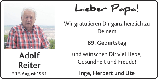 Glückwunschanzeige von Adolf Reiter von Zeitung am Sonntag