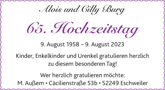 Glückwunschanzeige von Alois und Cilly Burg von Aachener Zeitung
