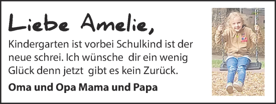 Glückwunschanzeige von Amelie  von Zeitung am Sonntag