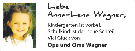 Glückwunschanzeige von Anna-Lena Wagner von Zeitung am Sonntag