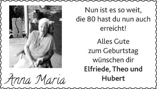 Glückwunschanzeige von Anna Maria  von Zeitung am Sonntag
