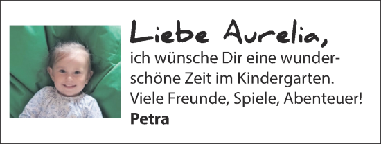 Glückwunschanzeige von Aurelia  von Zeitung am Sonntag