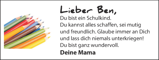 Glückwunschanzeige von Ben  von Zeitung am Sonntag