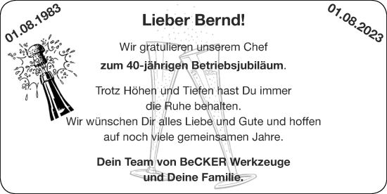 Glückwunschanzeige von Bernd  von Zeitung am Sonntag