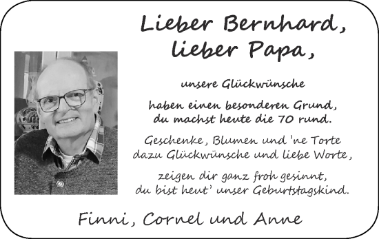 Glückwunschanzeige von Bernhard  von Zeitung am Sonntag