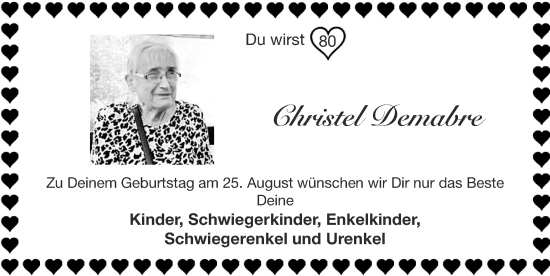 Glückwunschanzeige von Christel Demabre von Zeitung am Sonntag