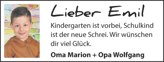 Glückwunschanzeige von Emil  von Zeitung am Sonntag