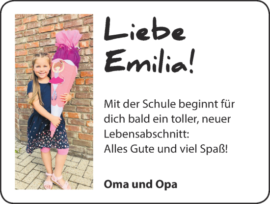 Glückwunschanzeige von Emilia  von Zeitung am Sonntag