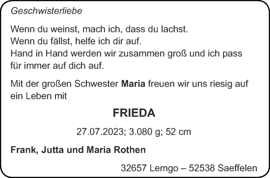 Glückwunschanzeige von Frieda  von Aachener Zeitung