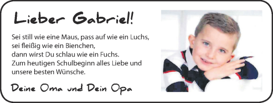 Glückwunschanzeige von Gabriel  von Zeitung am Sonntag