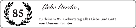 Glückwunschanzeige von Gerda  von Zeitung am Sonntag