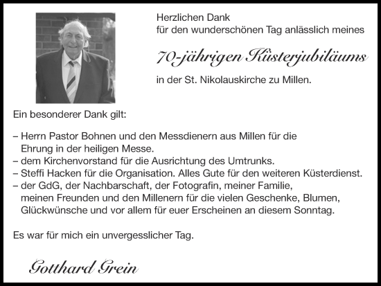 Glückwunschanzeige von Gotthard Grein von Zeitung am Sonntag
