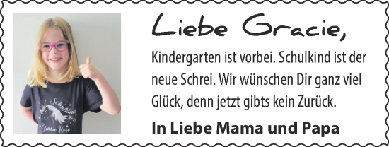 Glückwunschanzeige von Gracie  von Zeitung am Sonntag