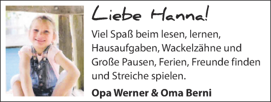 Glückwunschanzeige von Hanna  von Zeitung am Sonntag