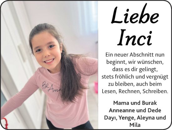 Glückwunschanzeige von Inci  von Zeitung am Sonntag