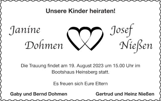 Glückwunschanzeige von Janine und Josef  von Zeitung am Sonntag