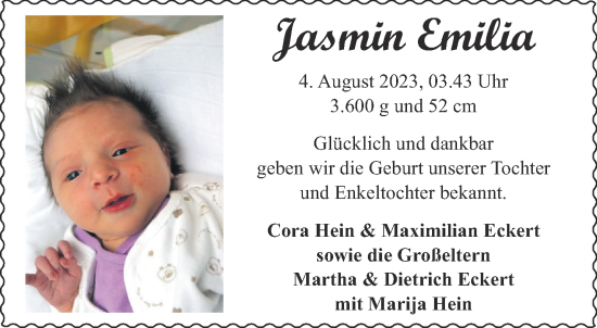 Glückwunschanzeige von Jasmin Emilia Eckert von Aachener Zeitung