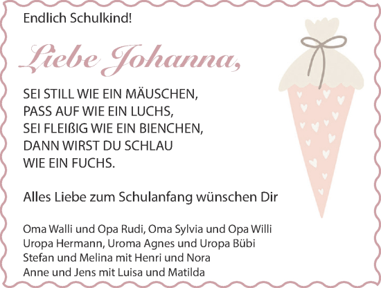 Glückwunschanzeige von Johanna  von Zeitung am Sonntag