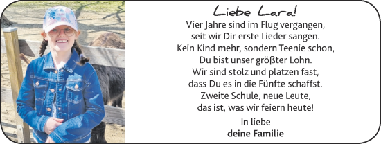 Glückwunschanzeige von Lara  von Zeitung am Sonntag