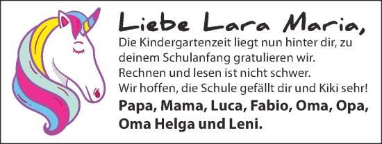 Glückwunschanzeige von Lara Maria  von Zeitung am Sonntag
