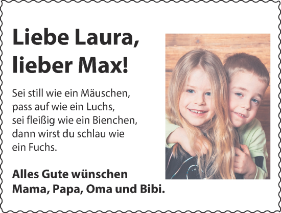 Glückwunschanzeige von Laura und Max  von Zeitung am Sonntag