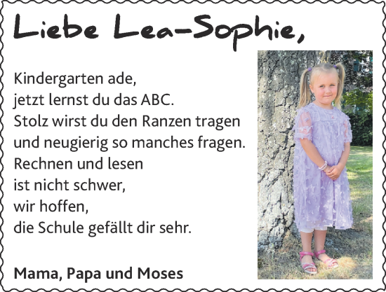 Glückwunschanzeige von Lea-Sophie  von Zeitung am Sonntag